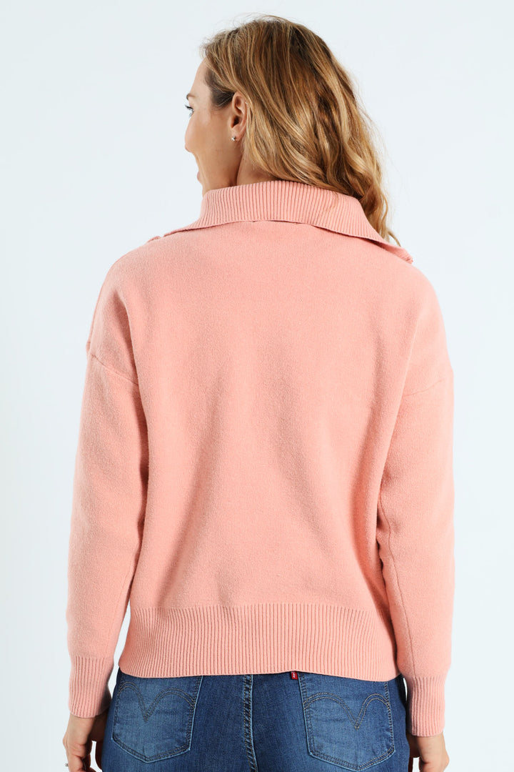 Funnel Neck Zip Pullover - Blush