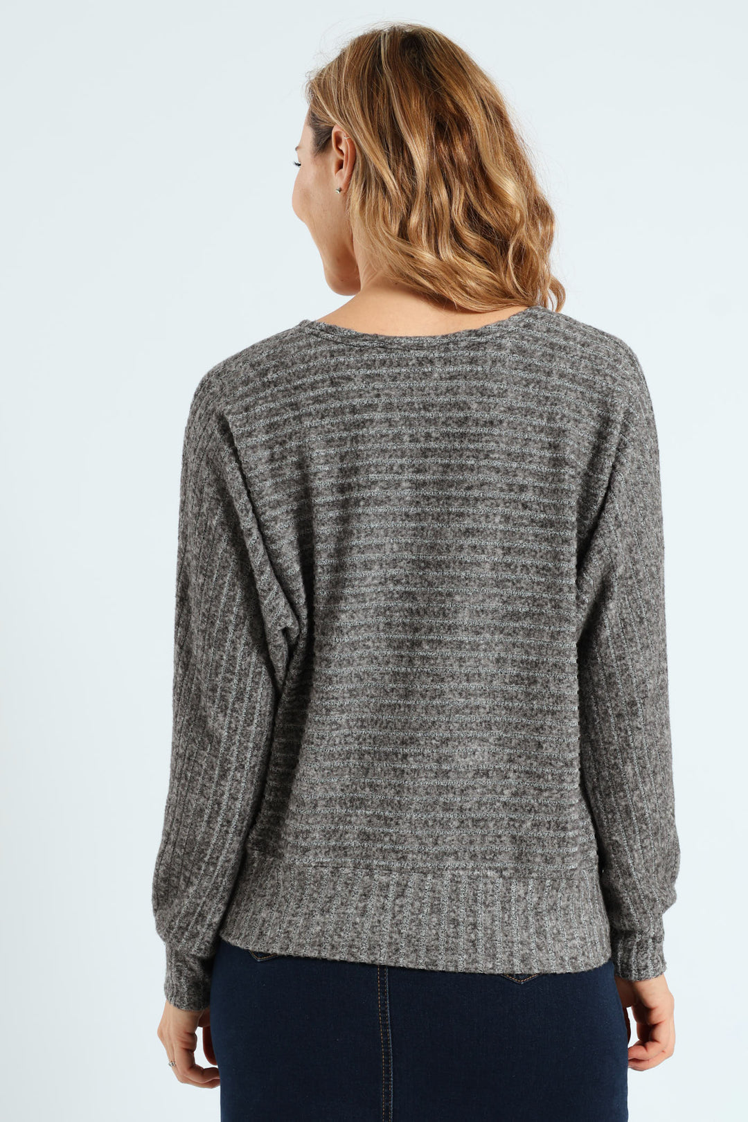 Long Sleeve Dolman Sleeve Ribbed Top - Grey Melange