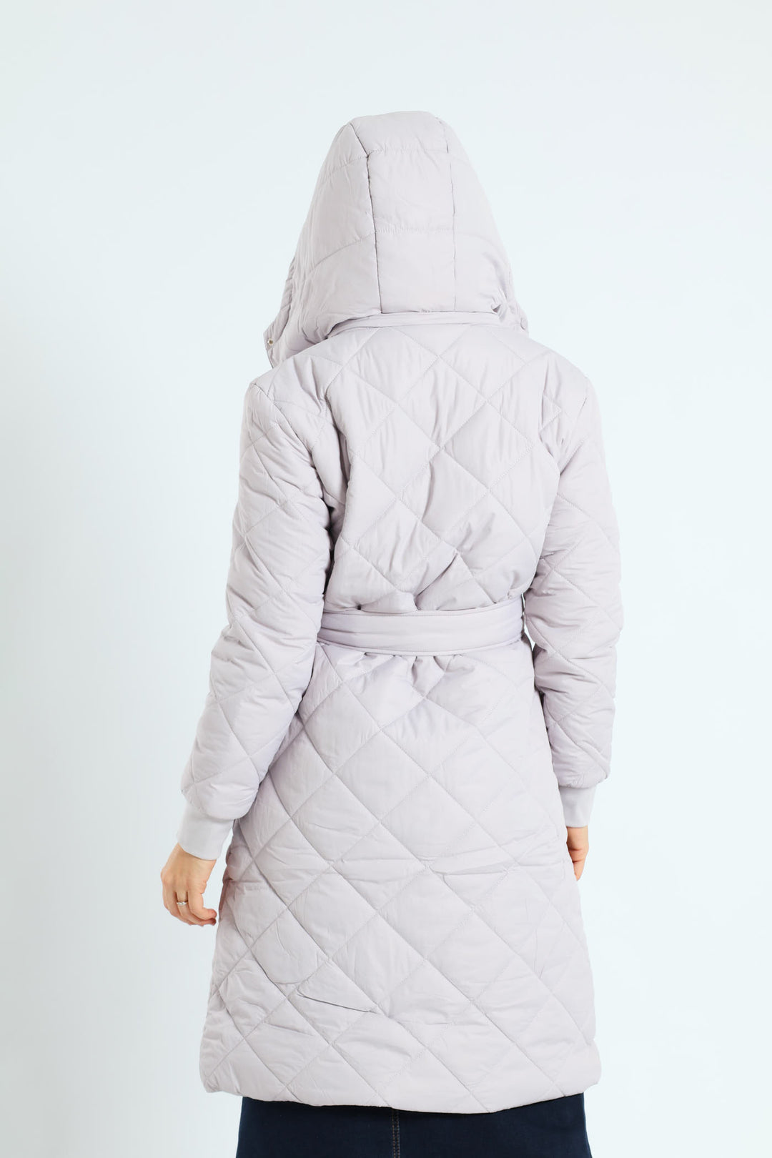 Long Length Tonal Zip Quilted Puffer Jacket - Silver Grey