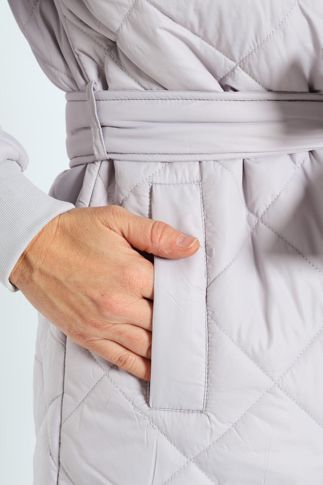 Long Length Tonal Zip Quilted Puffer Jacket - Silver Grey