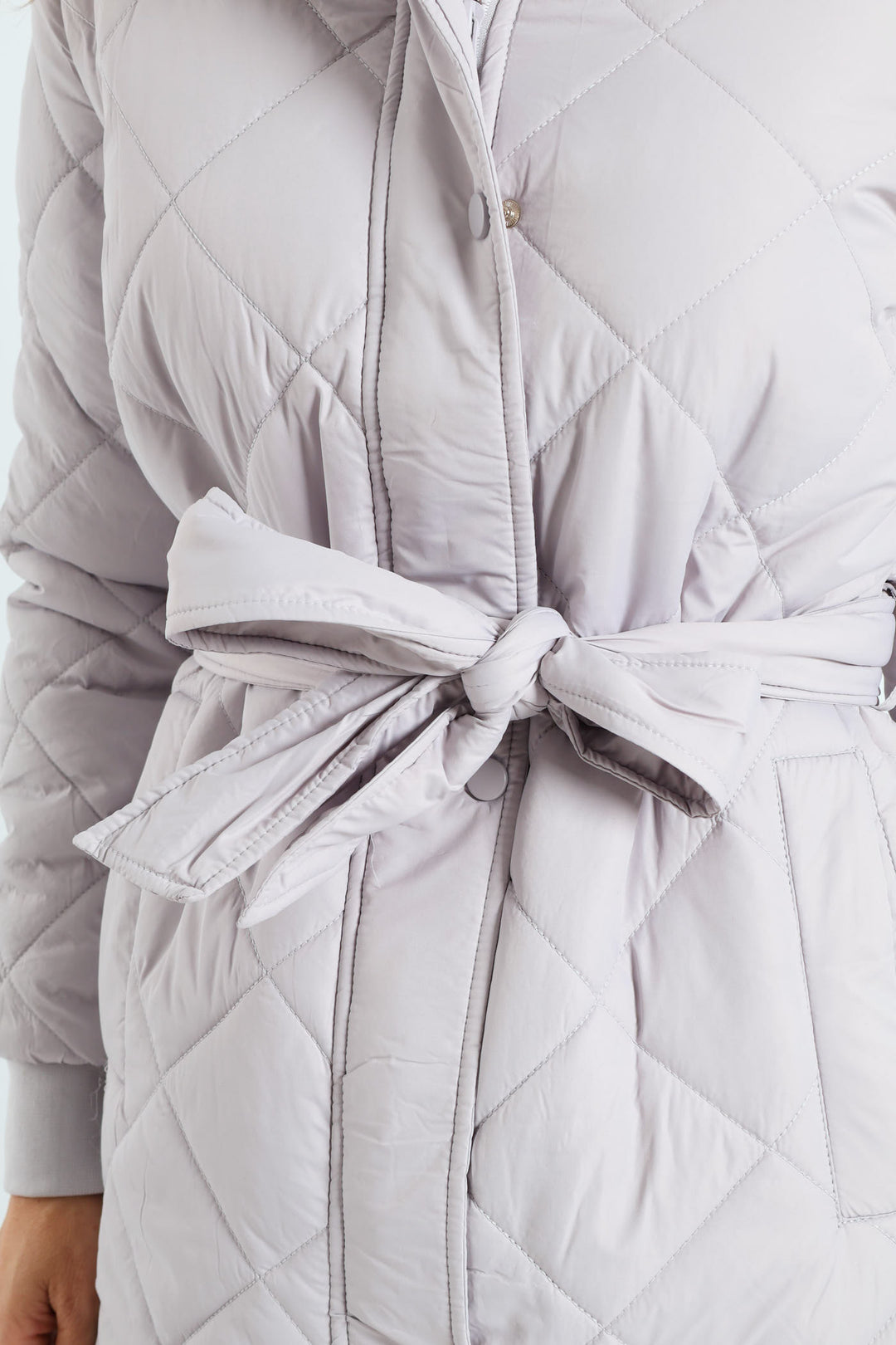 Long Length Tonal Zip Quilted Puffer Jacket - Silver Grey