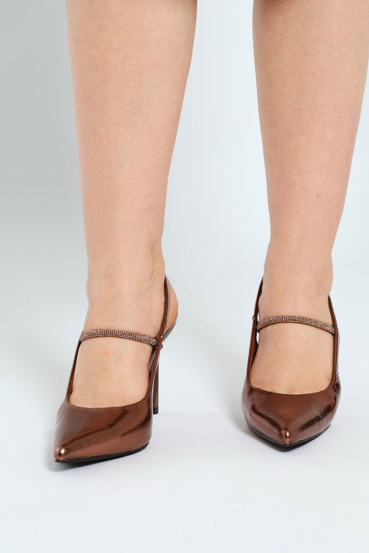 Diamante Pointy Stiletto Slingback Heel - Rose Gold