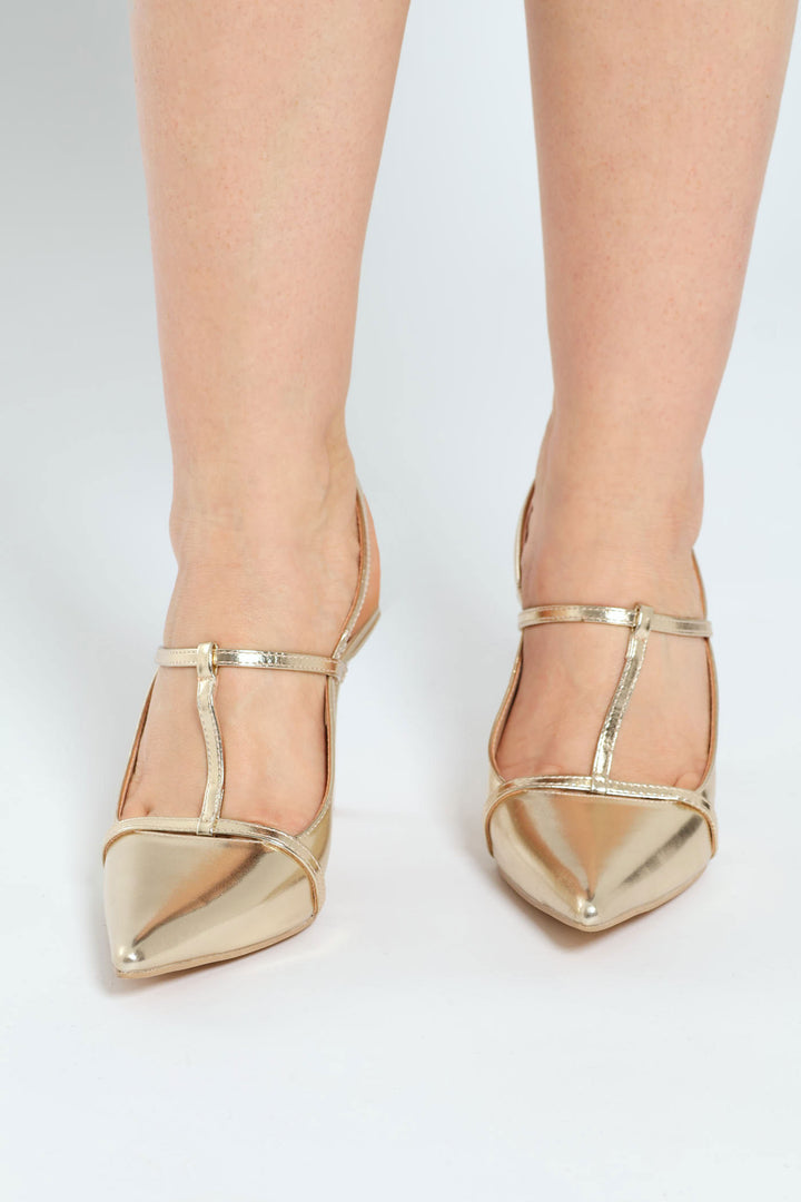 Pointy Multistrap Slingback Stilleto Heel - Gold