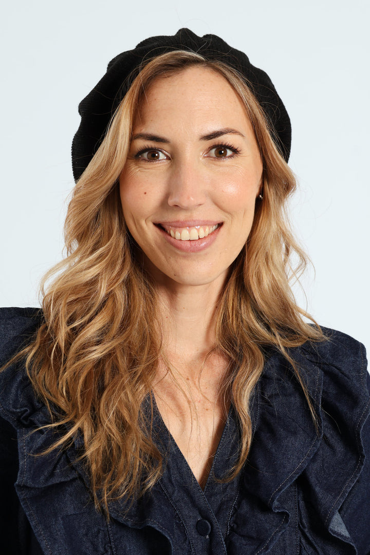 Embellished Knitted Beret - Black