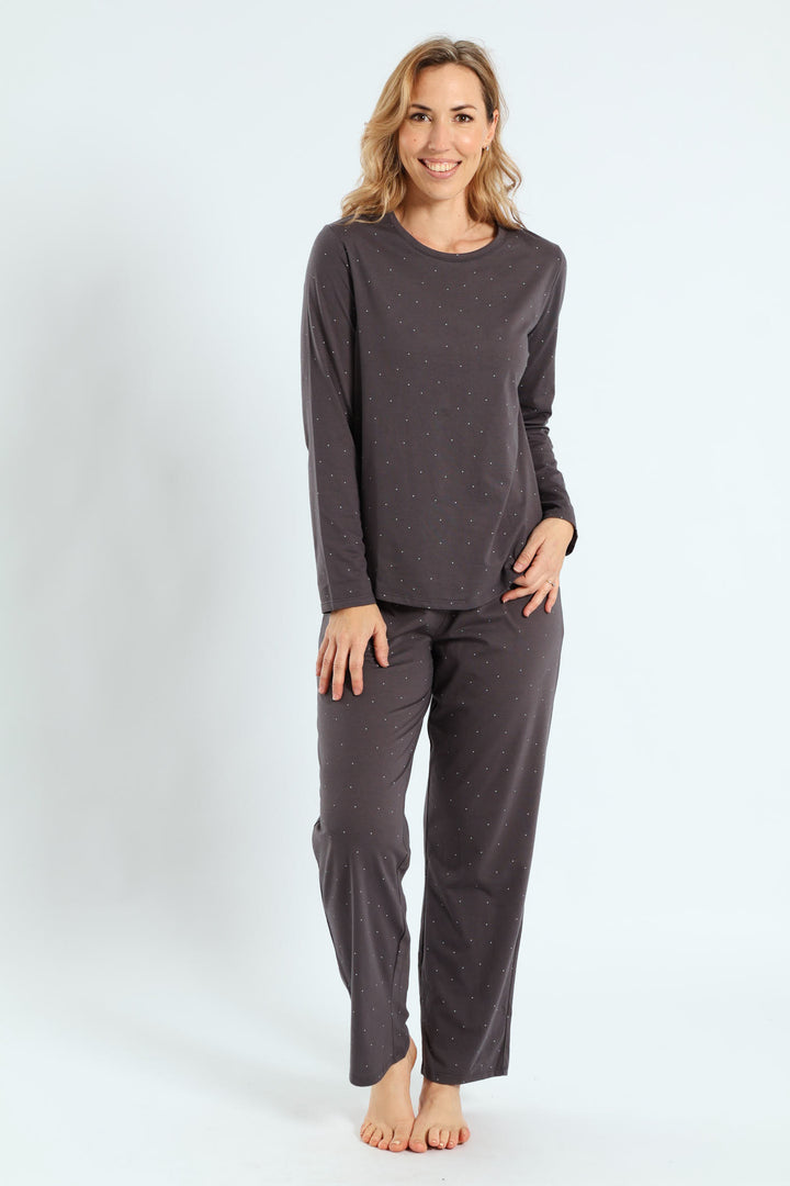 Long Sleeve Micro Spot Knit Tee - Charcoal