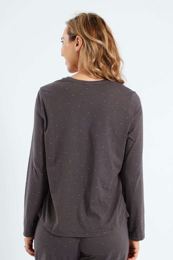Long Sleeve Micro Spot Knit Tee - Charcoal