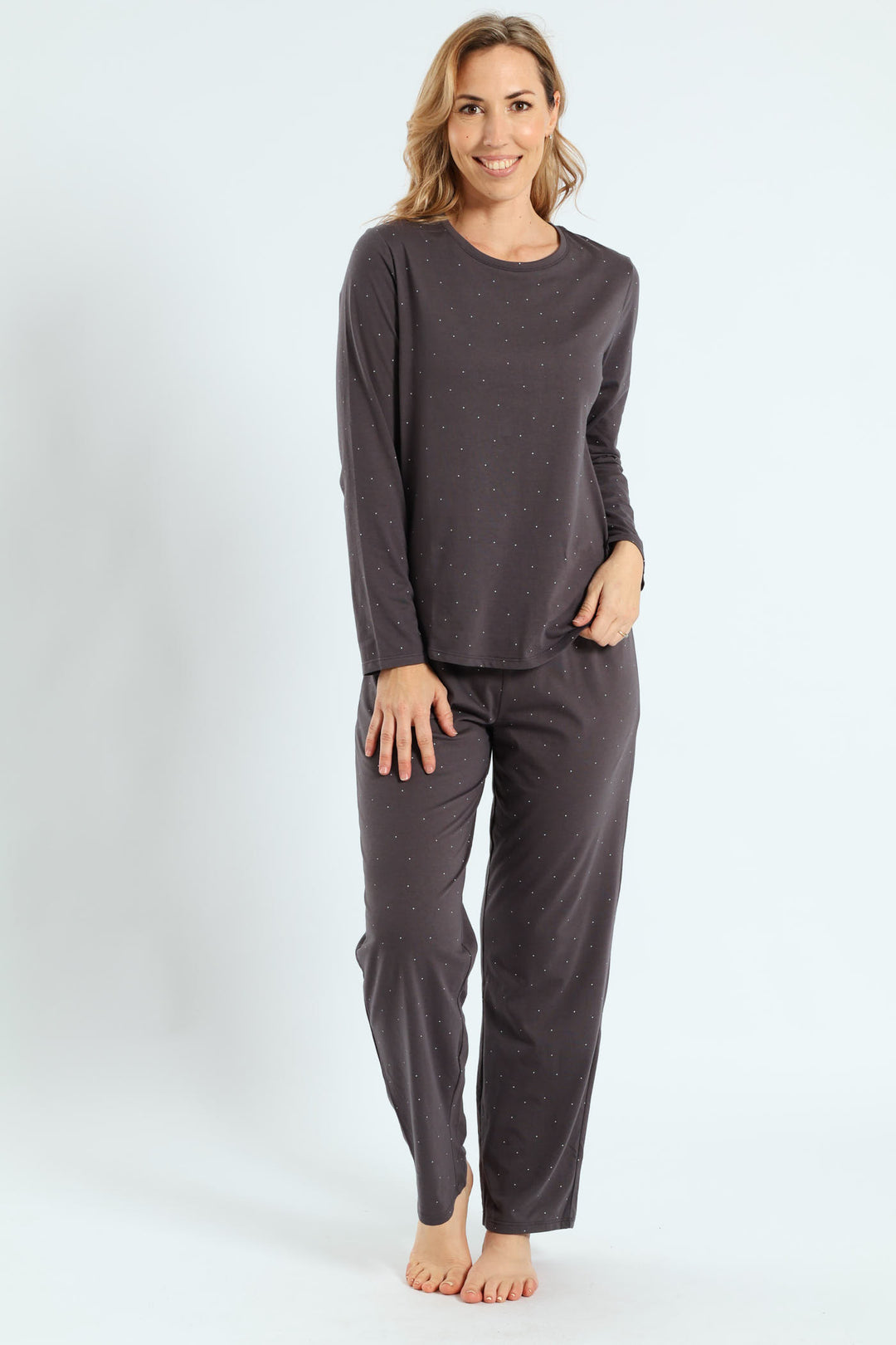 Micro Spot Knit Straight Leg Pant - Charcoal
