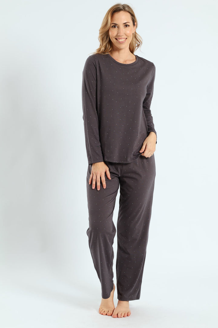 Micro Spot Knit Straight Leg Pant - Charcoal