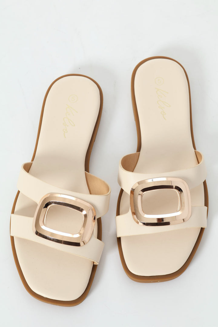 Oval Trim Single Band Mule Sandal - Off White