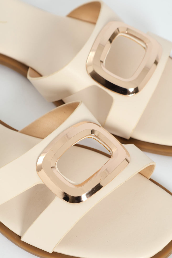 Oval Trim Single Band Mule Sandal - Off White