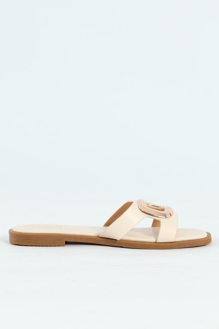 Oval Trim Single Band Mule Sandal - Off White