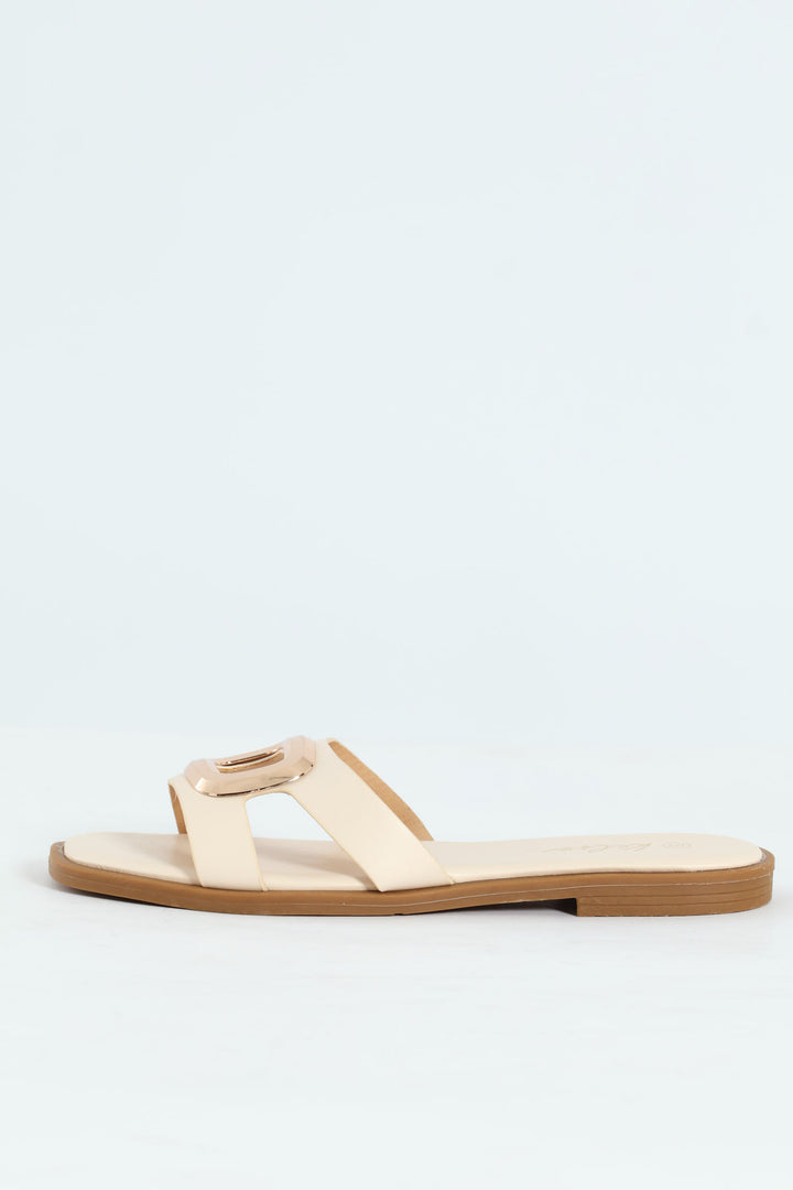 Oval Trim Single Band Mule Sandal - Off White