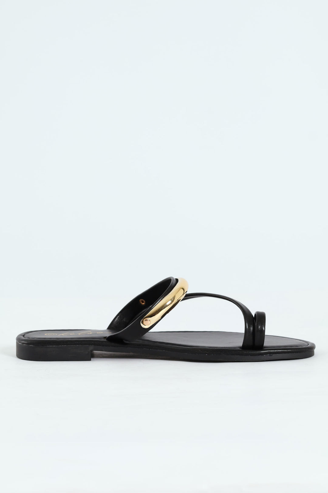 Metal Bar Detail Toe Post Sandal - Black