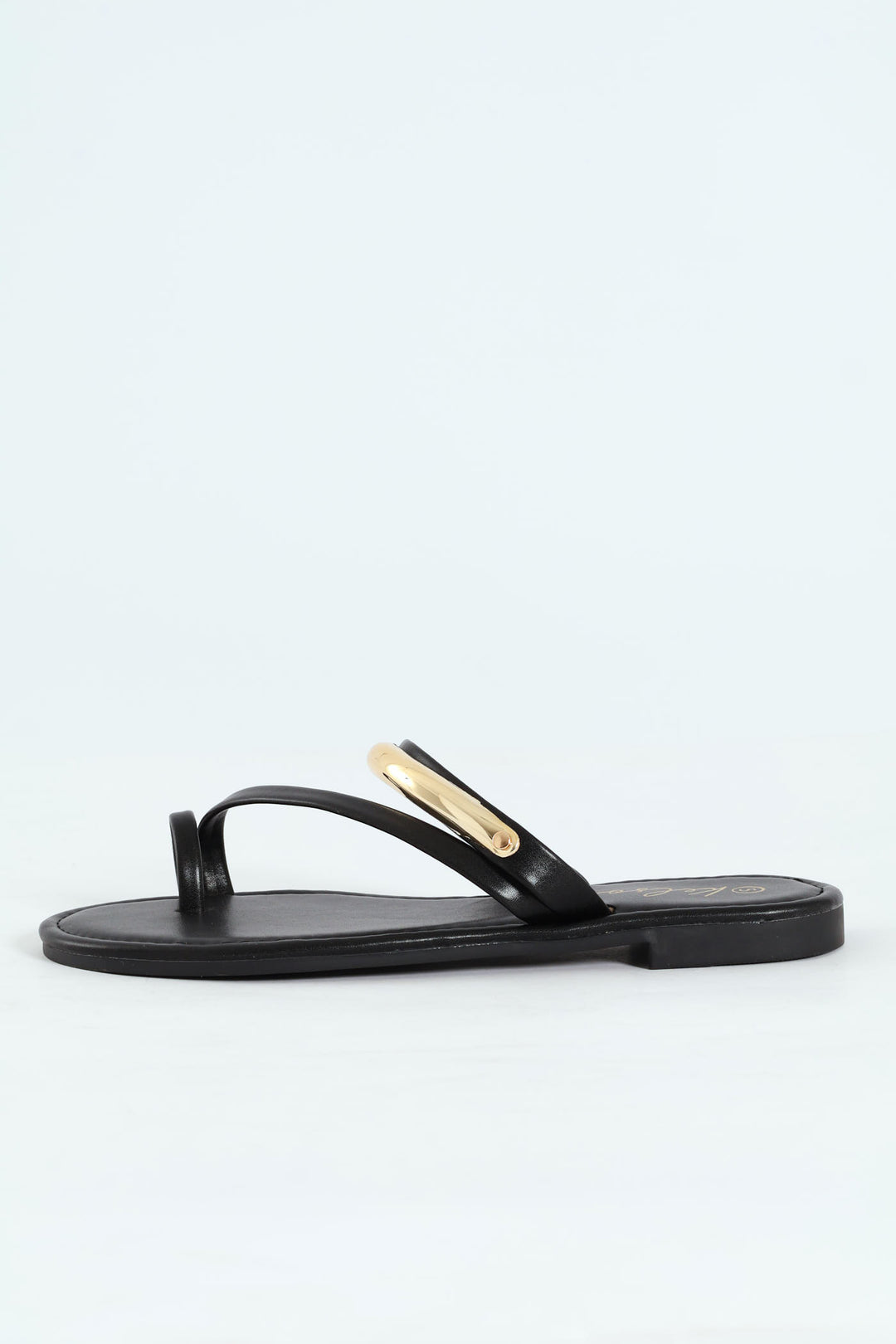 Metal Bar Detail Toe Post Sandal - Black