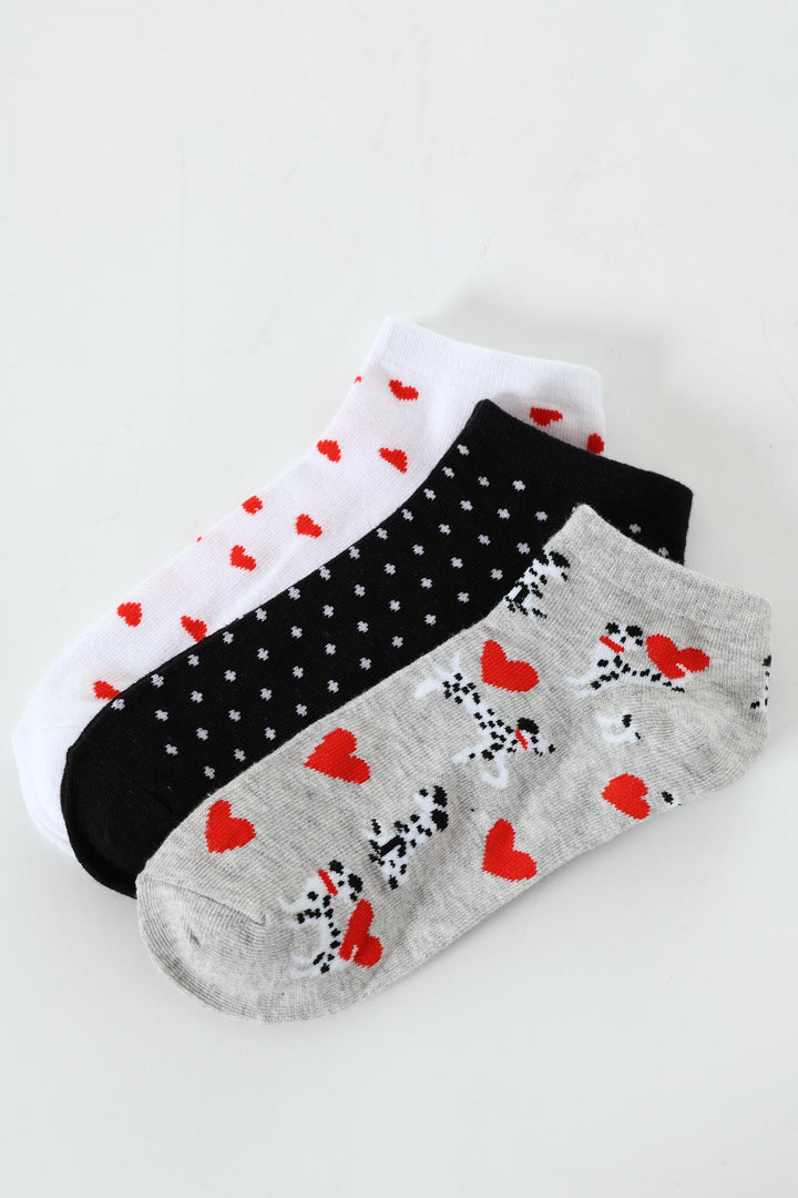 3 Pack Dalmation Low Cut Sock - White/Grey