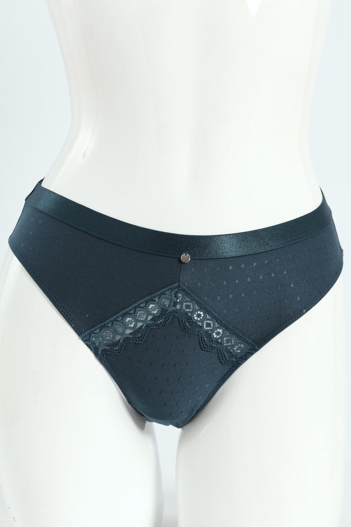 2 Pack Microfiber & Lace Hicut Panties - Teal/Mocha