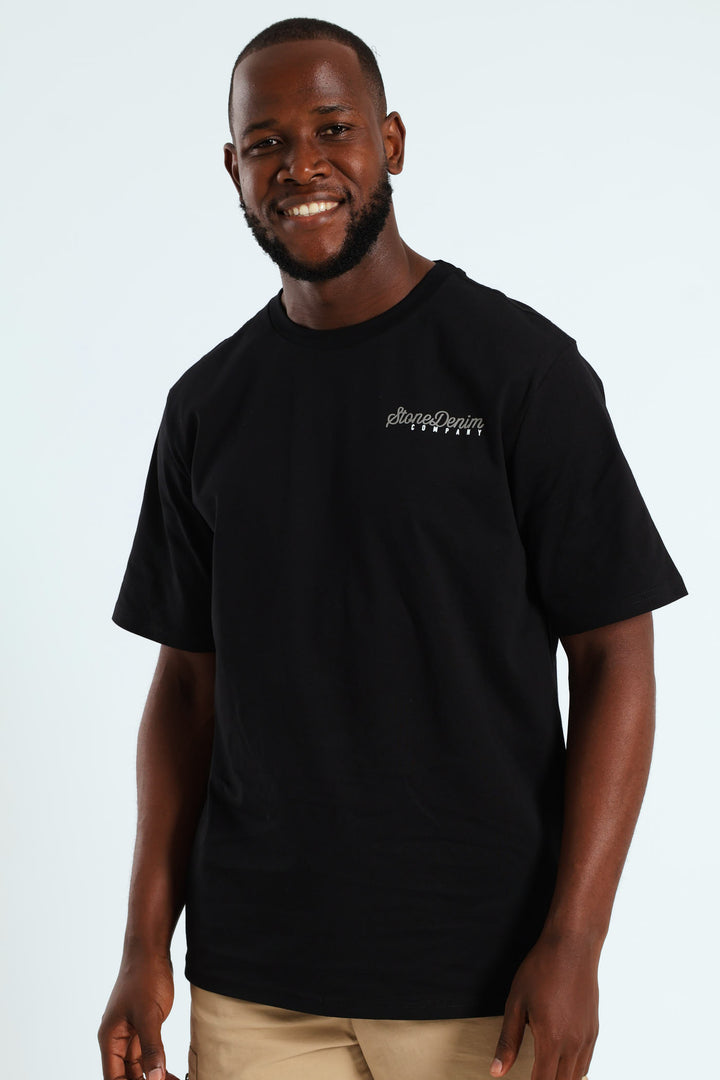 Heavyweight Stone Denim Co. Lhs Chest Print Tee - Black