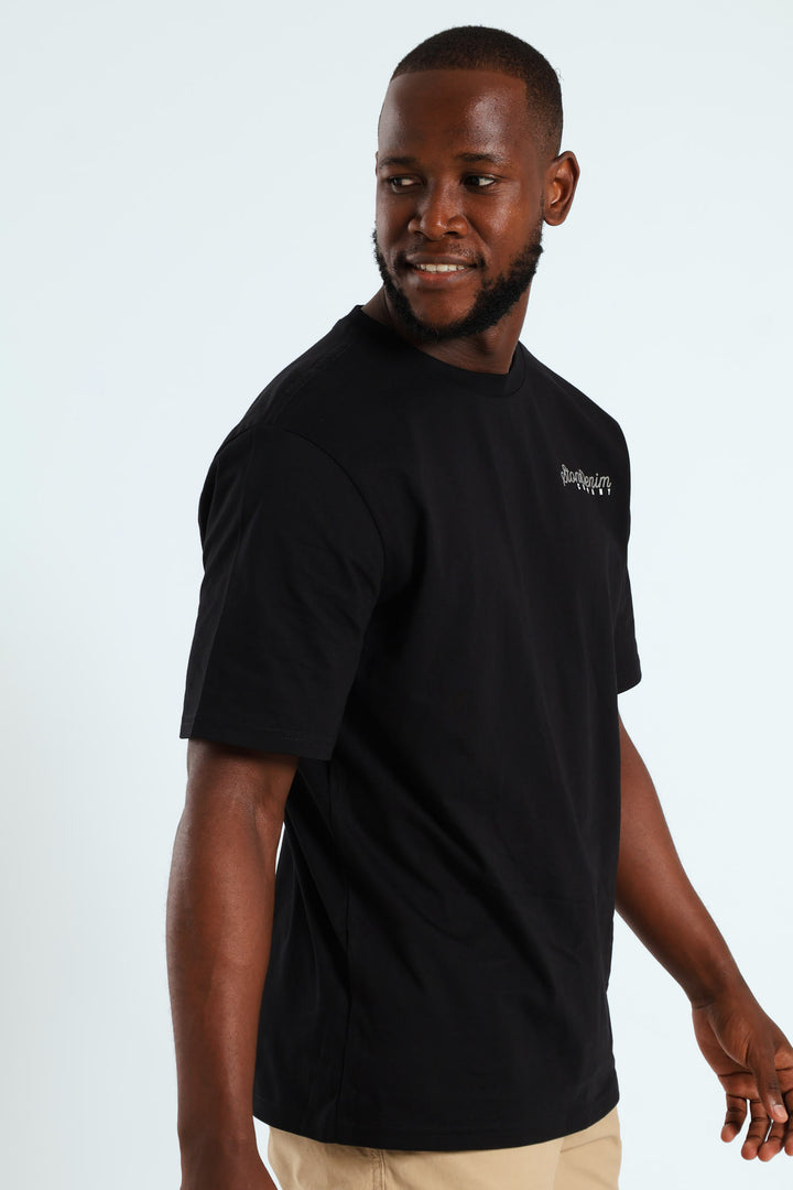 Heavyweight Stone Denim Co. Lhs Chest Print Tee - Black