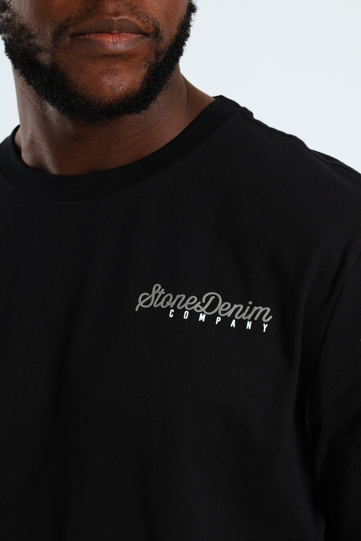 Heavyweight Stone Denim Co. Lhs Chest Print Tee - Black