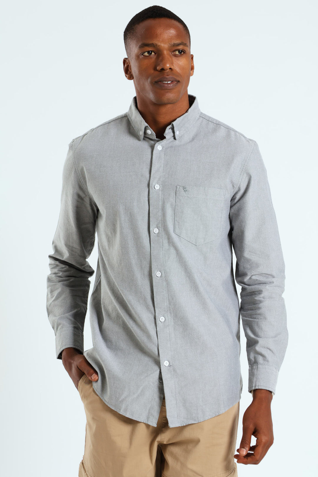 Long Sleeve Oxford Shirt - Green Grey