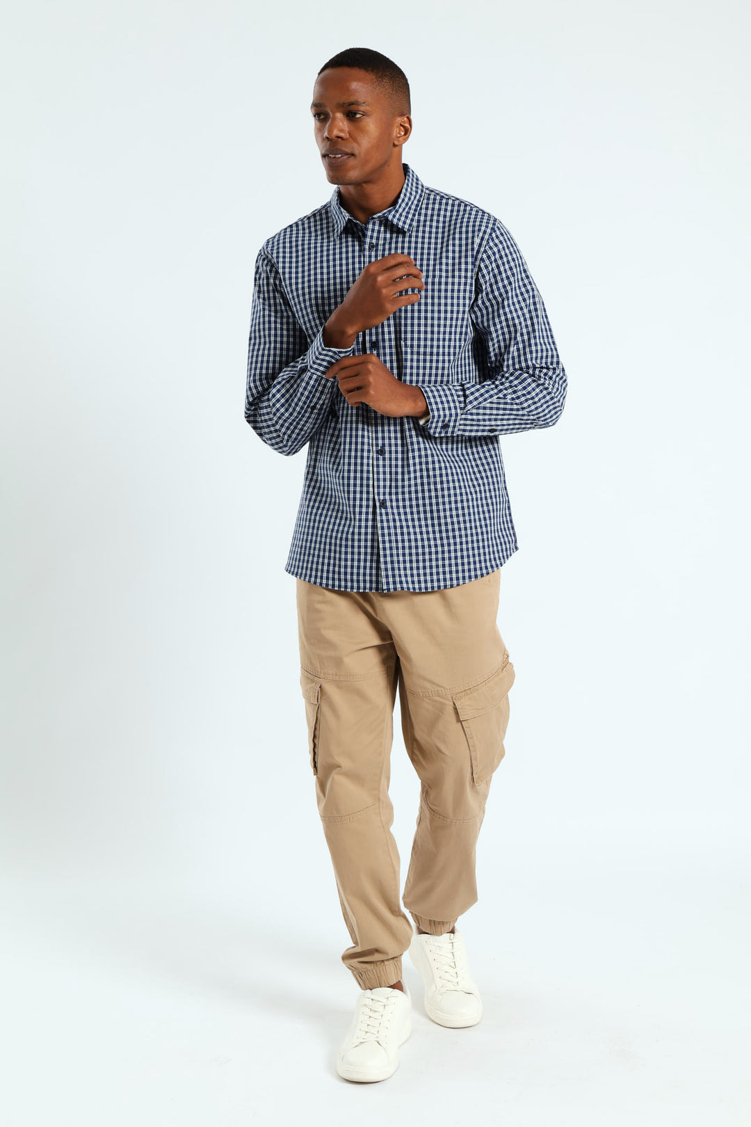 Long Sleeve Check Shirt - Navy/White