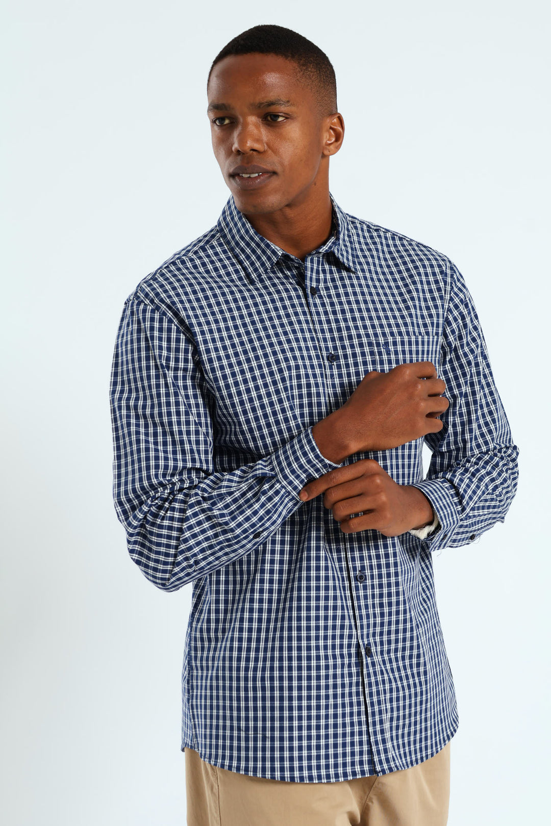 Long Sleeve Check Shirt - Navy/White