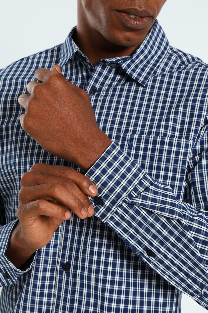 Long Sleeve Check Shirt - Navy/White