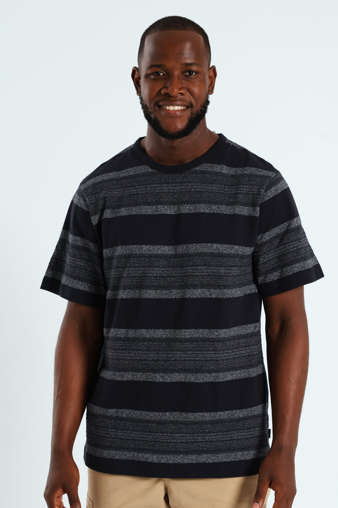 Stripe Jacquard Crew Tee - Dark Navy