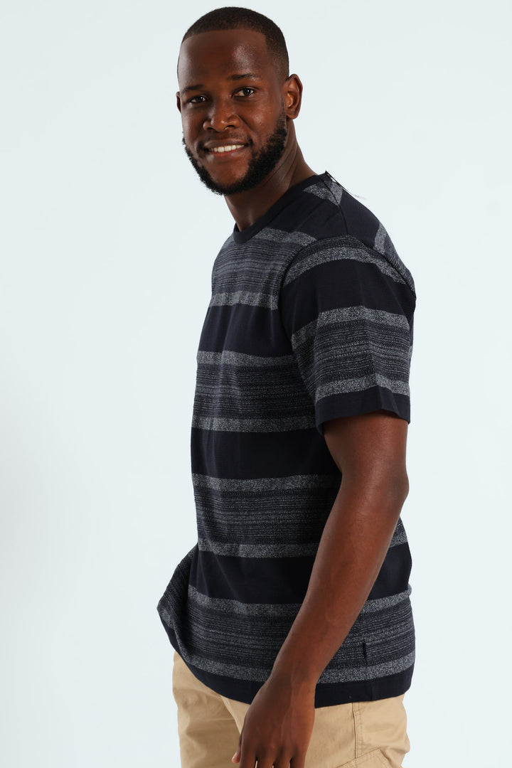 Stripe Jacquard Crew Tee - Dark Navy