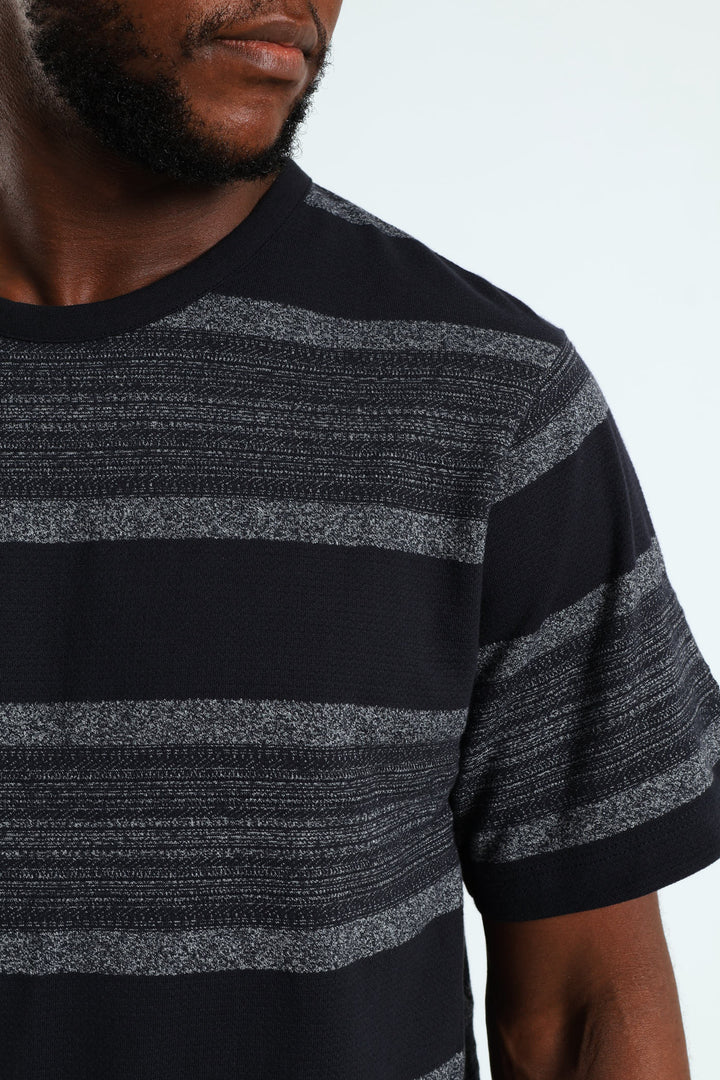 Stripe Jacquard Crew Tee - Dark Navy