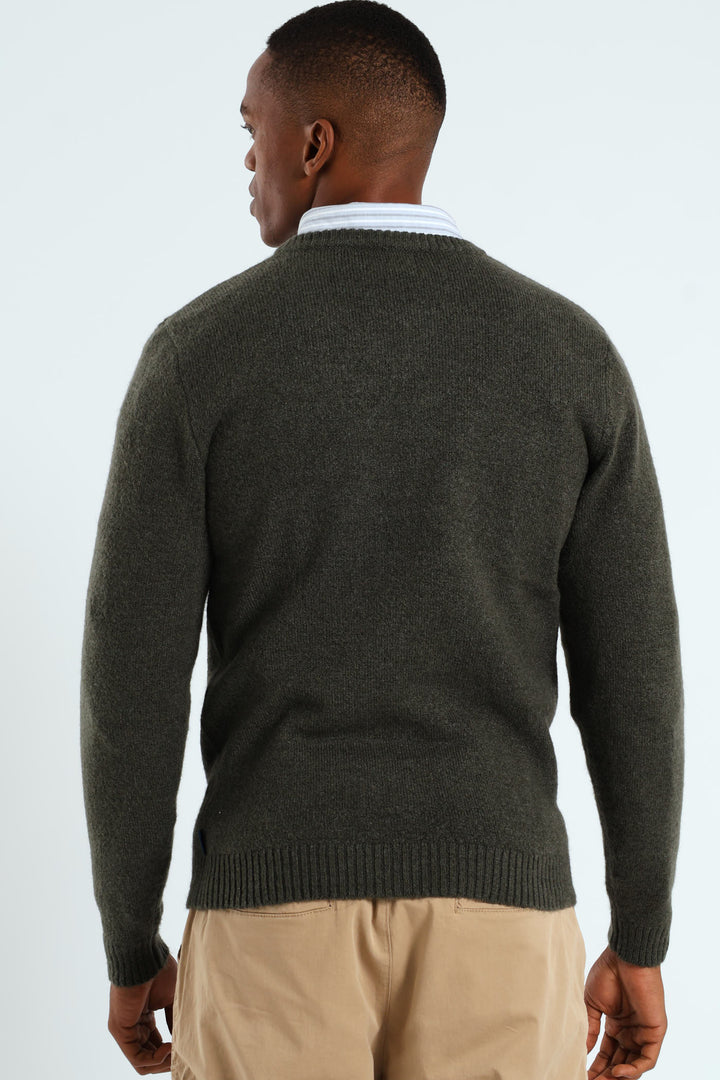 Plain V-Neck Knitwear - Fatigue