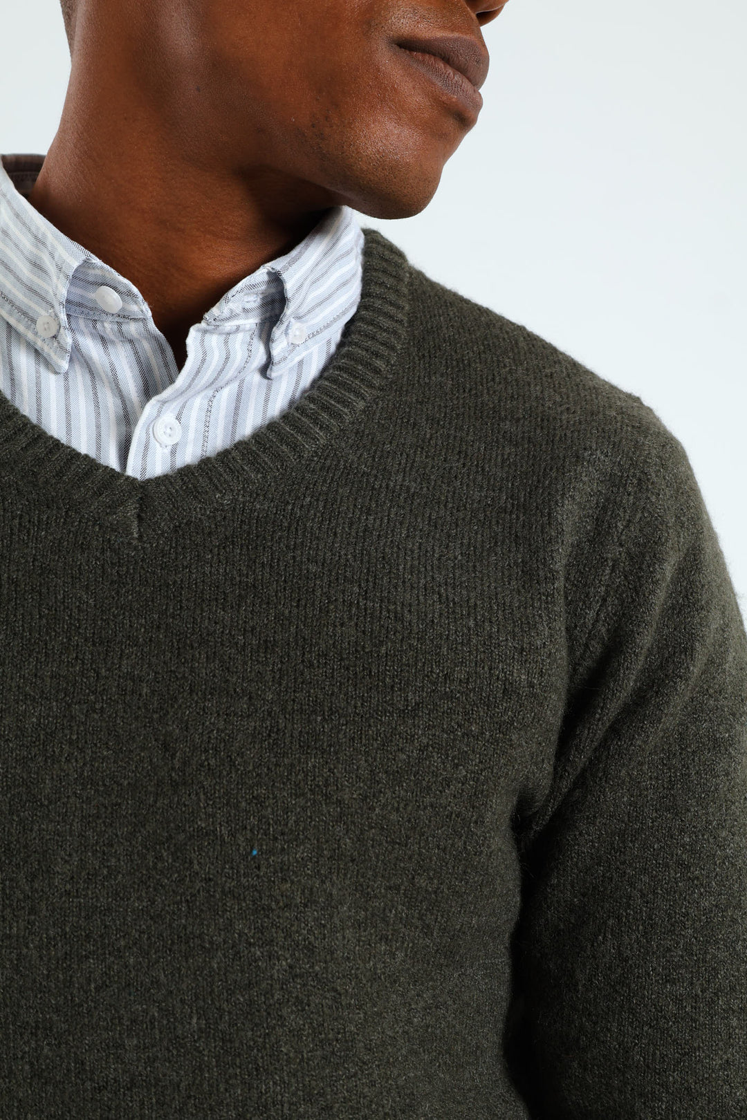 Plain V-Neck Knitwear - Fatigue