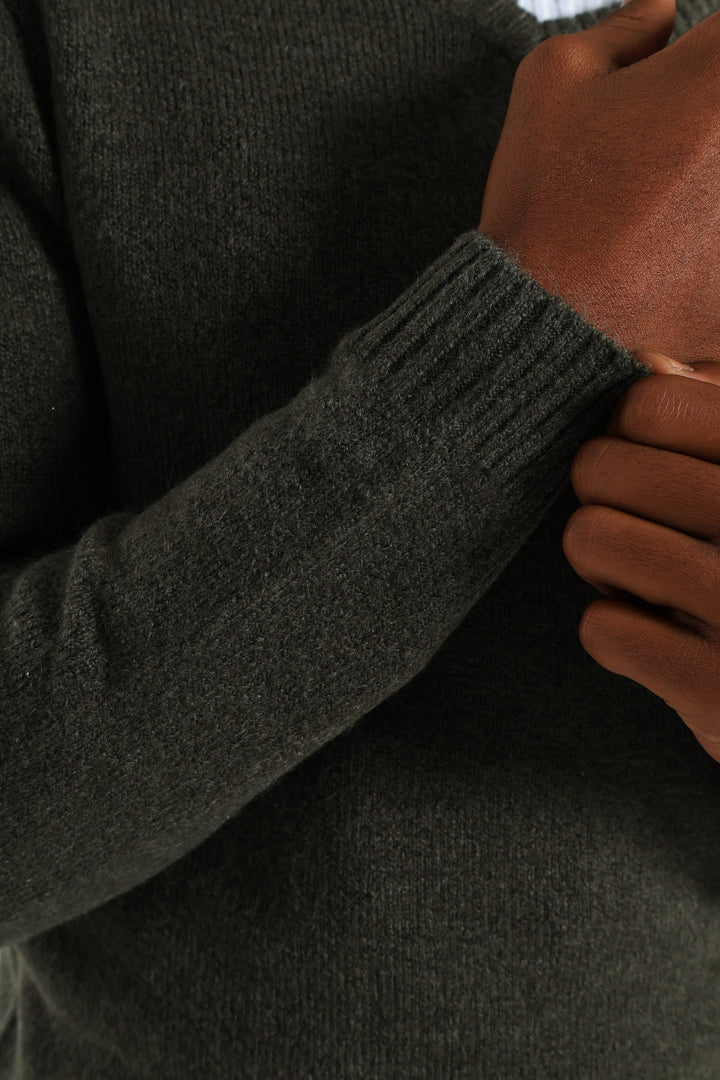 Plain V-Neck Knitwear - Fatigue