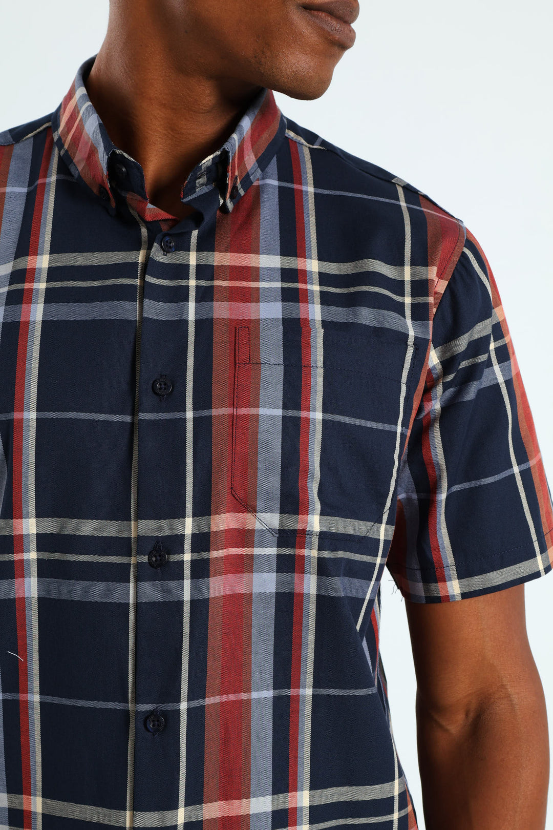 Windowpane Check Shirt - Navy/Steel Blue/Dark Red