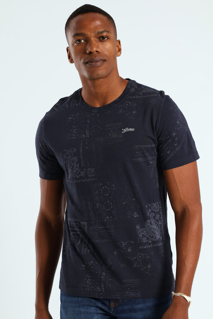 Lasered Print Tee - Navy