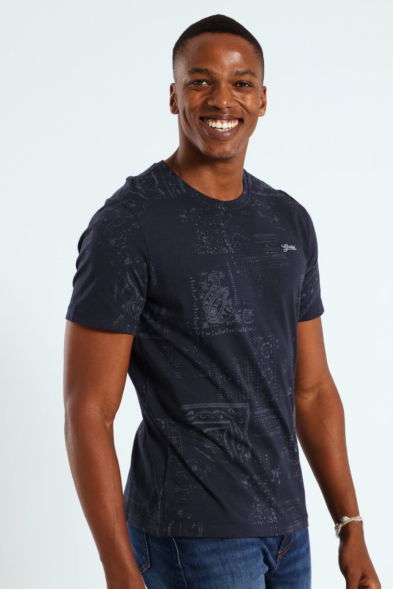 Lasered Print Tee - Navy