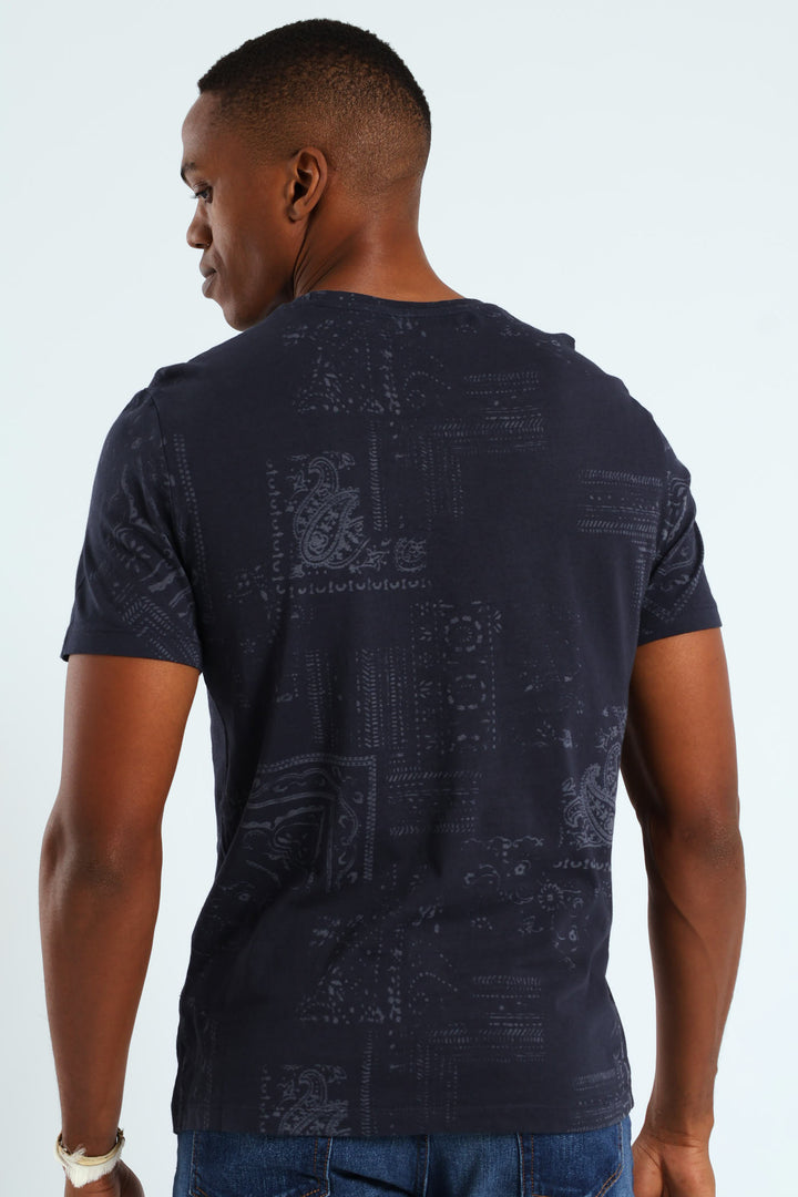 Lasered Print Tee - Navy