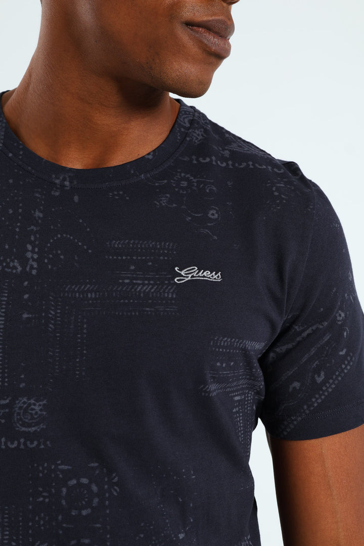 Lasered Print Tee - Navy