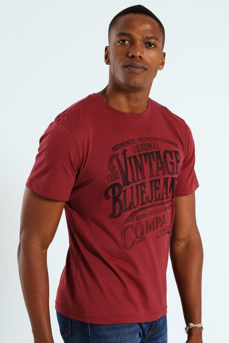 Vintage Blue Jeans Tee - Burgundy