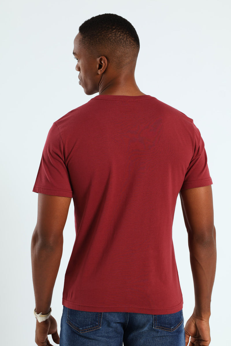 Vintage Blue Jeans Tee - Burgundy