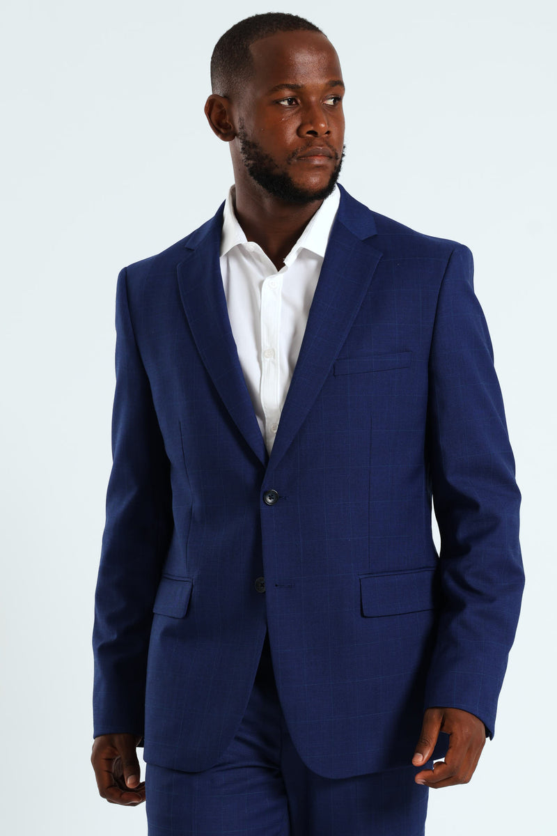Regular Check Suit Jacket - Royal Blue