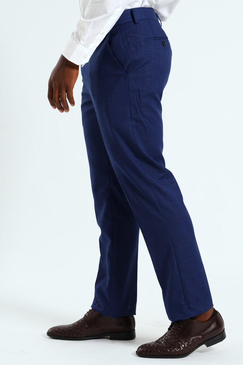 Regular Check Suit Trouser - Royal Blue