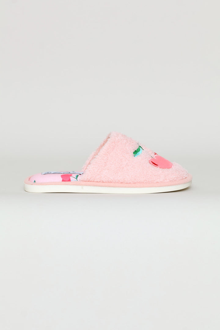 Cherry Embroidered Slipper - Pink
