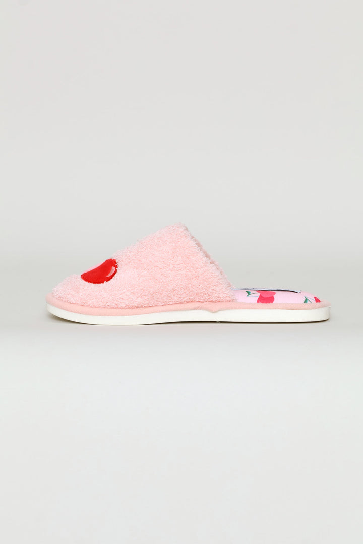 Cherry Embroidered Slipper - Pink