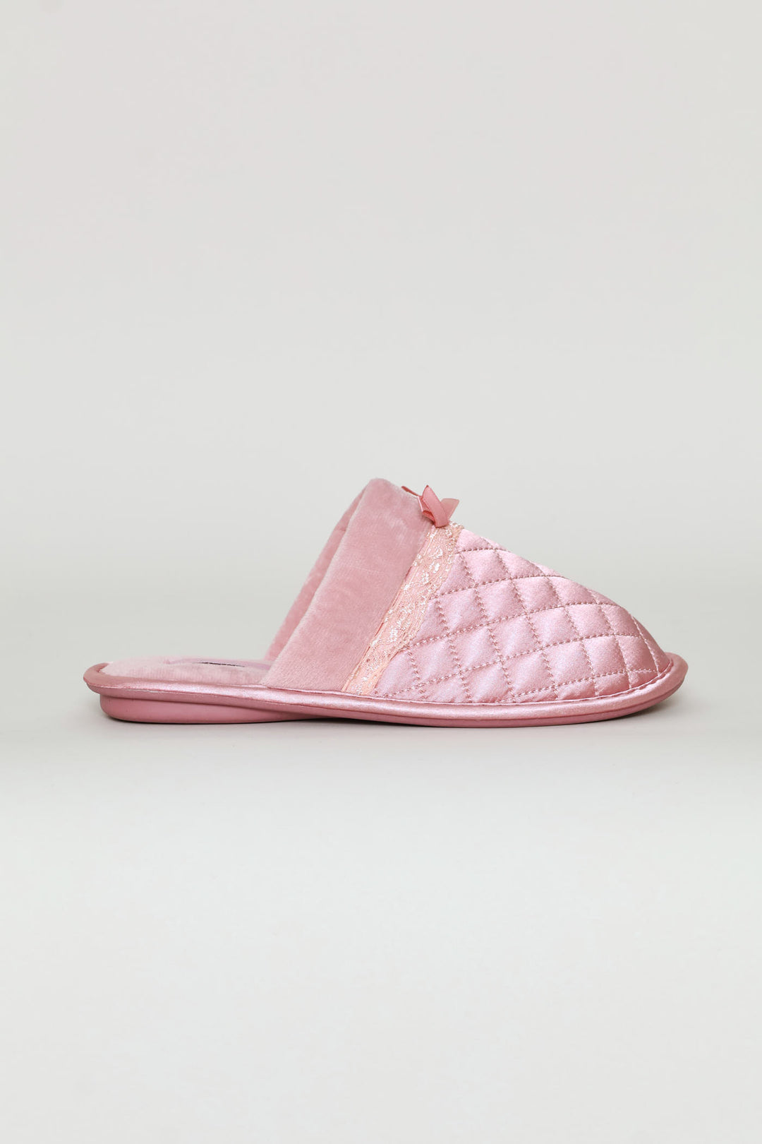 Quilted Closed Toe Slipper With Bow - Blush