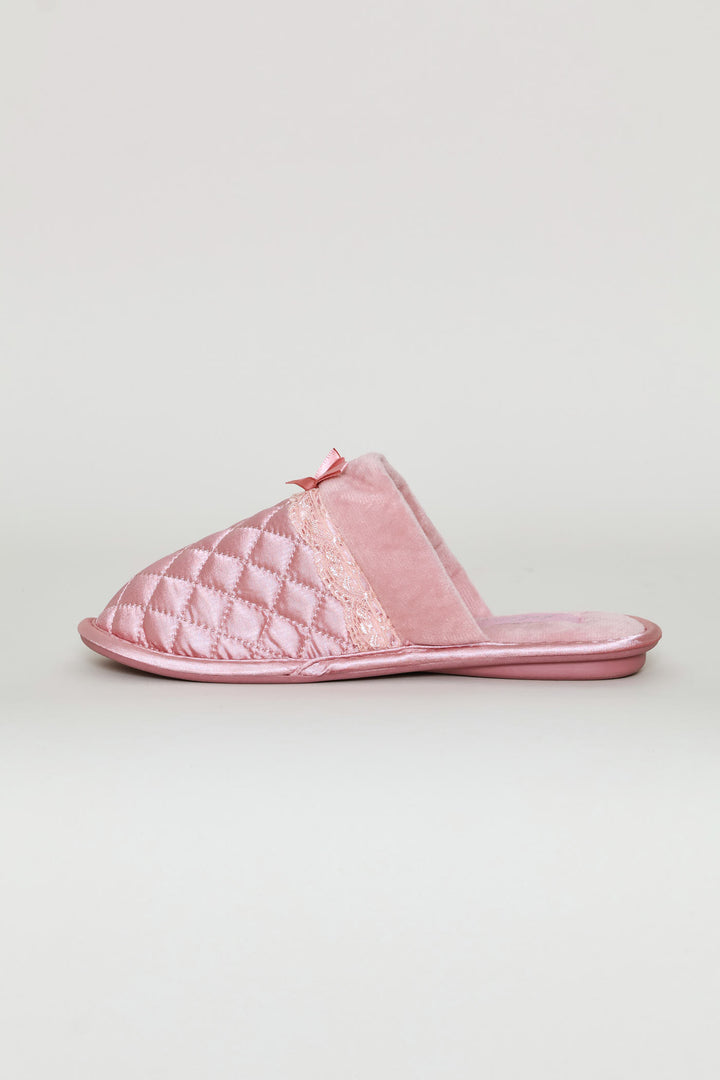 Quilted Closed Toe Slipper With Bow - Blush