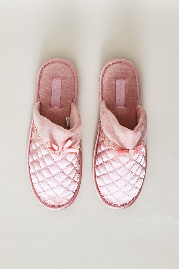 Quilted Closed Toe Slipper With Bow - Blush