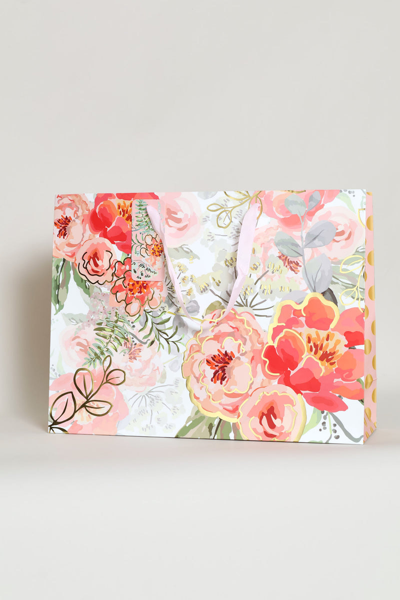 Large Dot Rose Gift Bag - Blue/Pink
