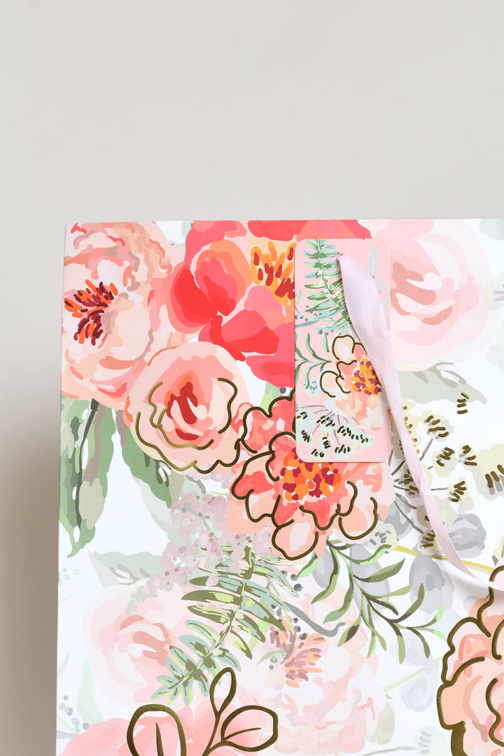Large Dot Rose Gift Bag - Blue/Pink