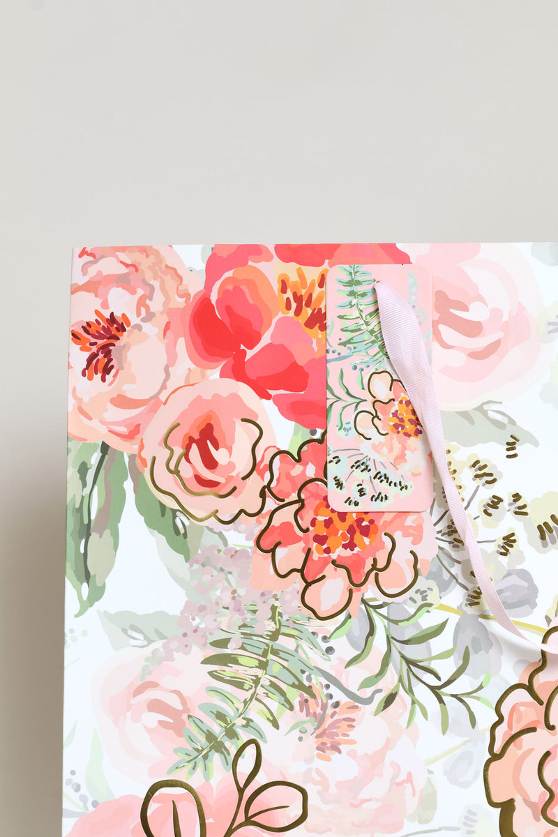 Large Dot Rose Gift Bag - Blue/Pink